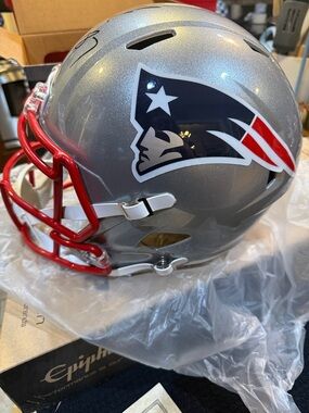 New England Patriots Autographed Silver Helmet - Rob Gronkowski - COA from GSE